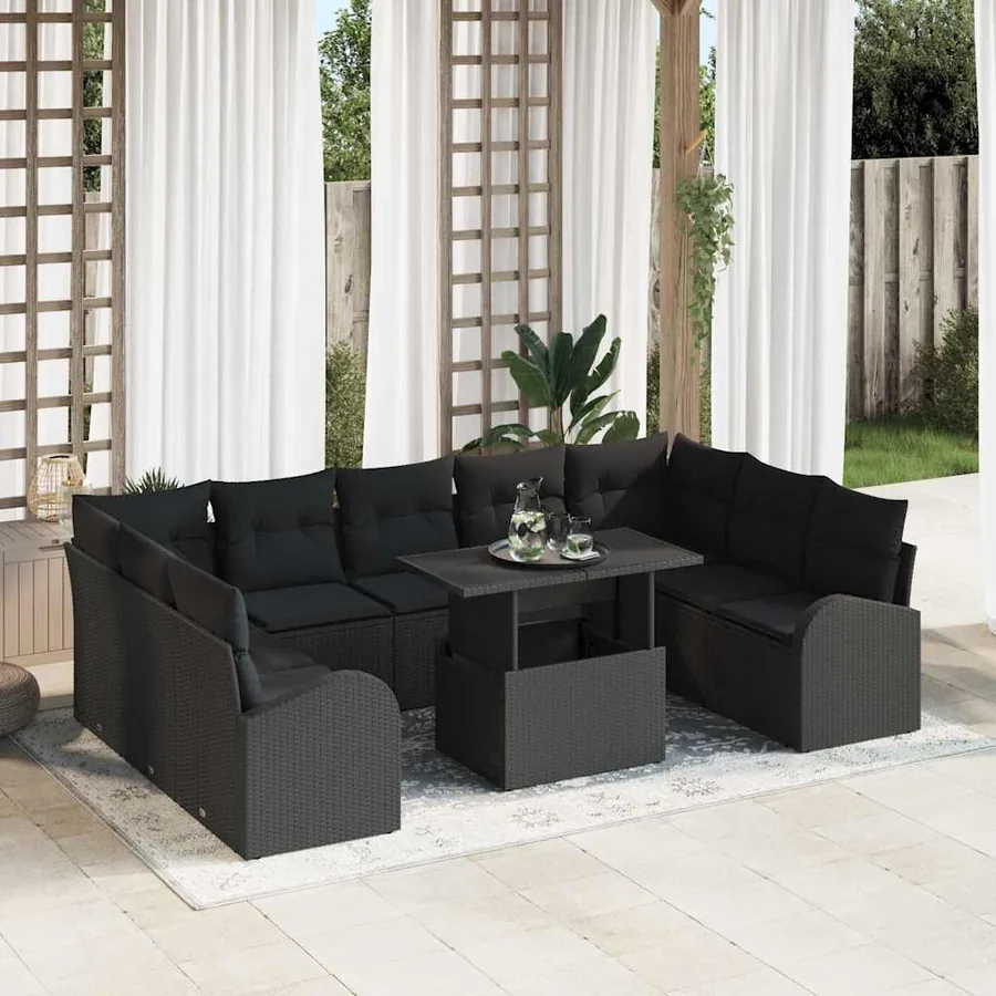 Ensemble de canapé de jardin 10 pcs Noir Poly rotin