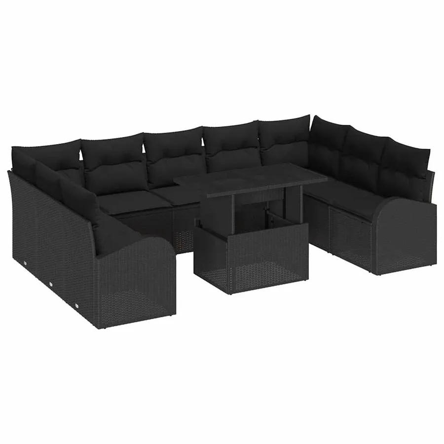 Ensemble de canapé de jardin 10 pcs Noir Poly rotin - 2