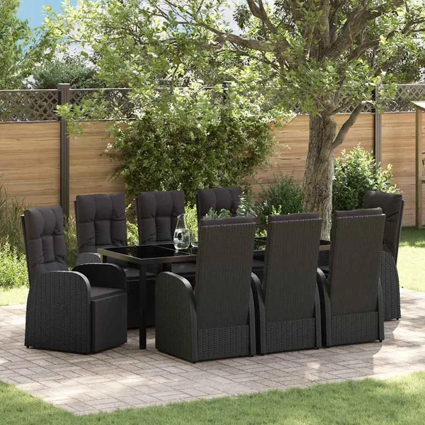 Ensemble de salle à manger pour jardin 9 pcs Noir polyrotin