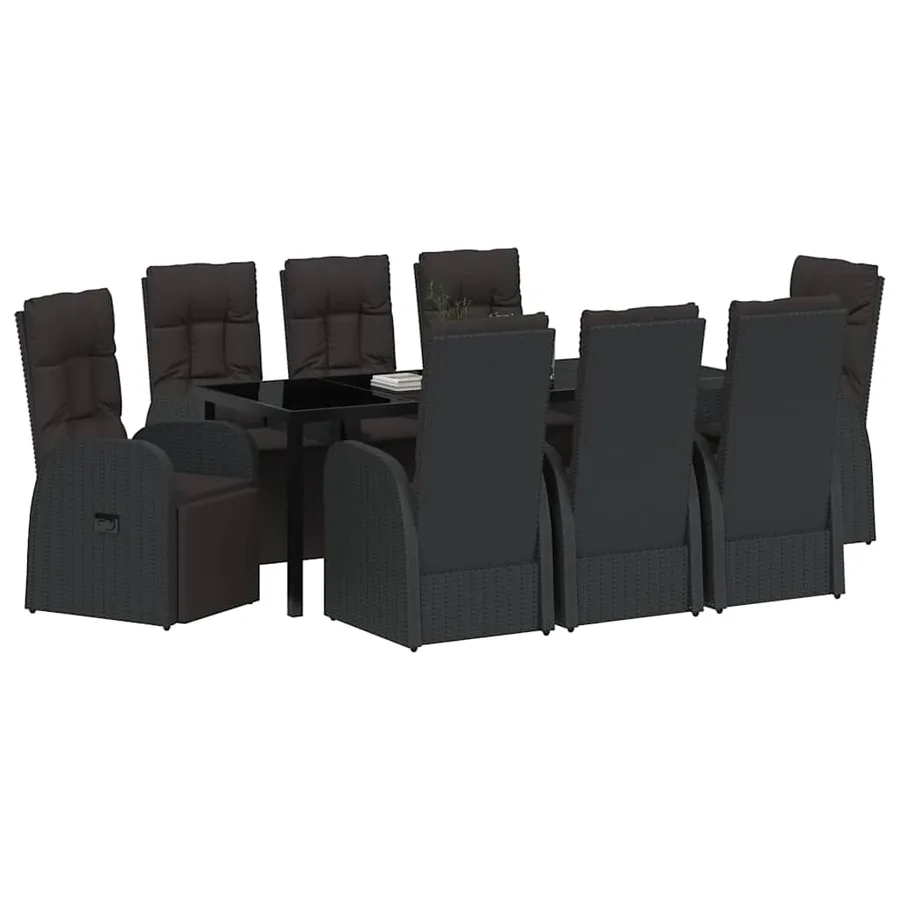 Ensemble de salle à manger pour jardin 9 pcs Noir polyrotin - 3