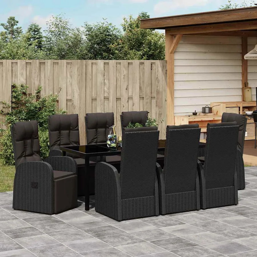Ensemble de salle à manger pour jardin 9 pcs Noir polyrotin - 4