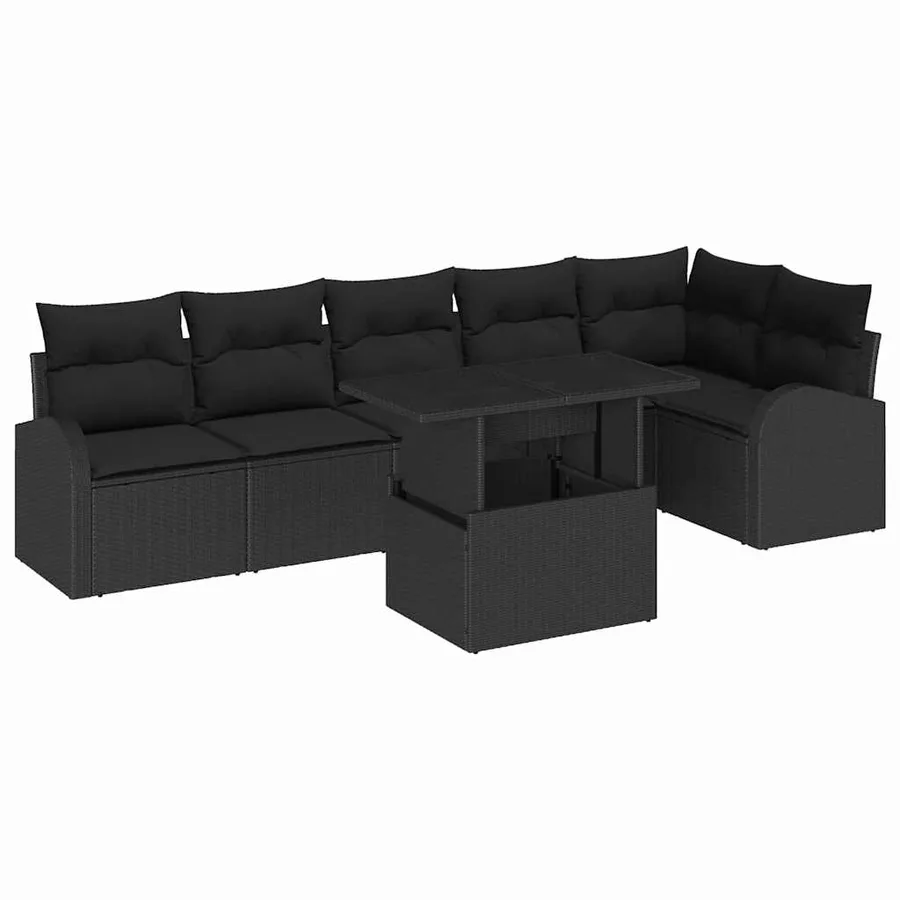 Ensemble de canapé de jardin avec coussin 7 pcs Noir Poly rotin - 2