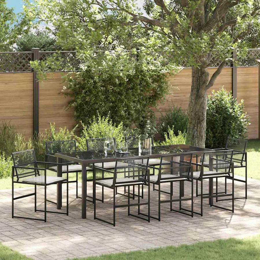 Ensemble de salle à manger pour jardin 9 pcs Noir polyrotin