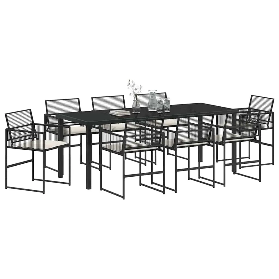 Ensemble de salle à manger pour jardin 9 pcs Noir polyrotin - 3