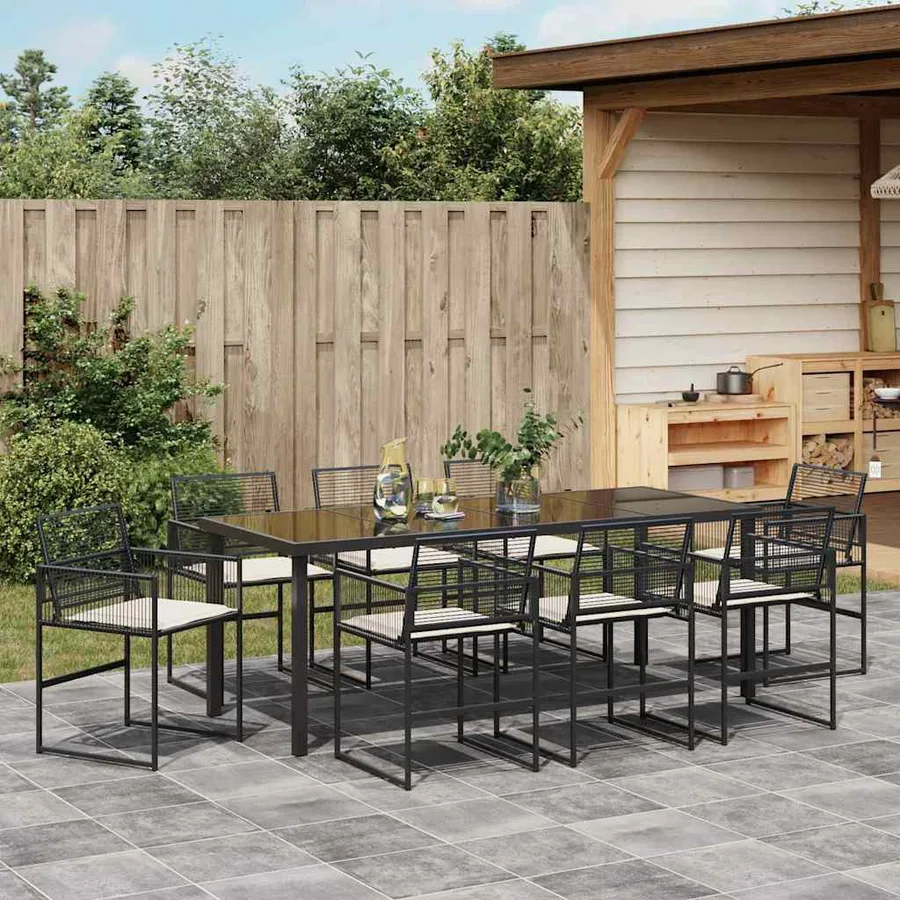 Ensemble de salle à manger pour jardin 9 pcs Noir polyrotin - 4