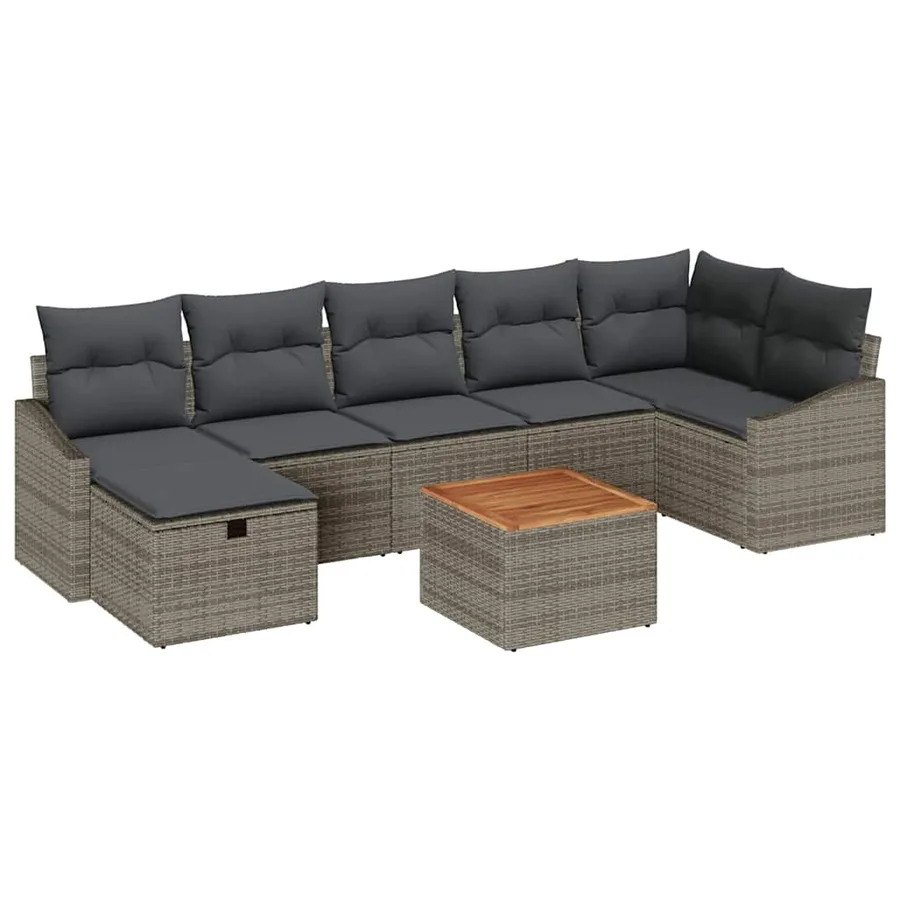 Ensemble de canapé de jardin avec coussin 8 pcs Gris polyrotin - 2