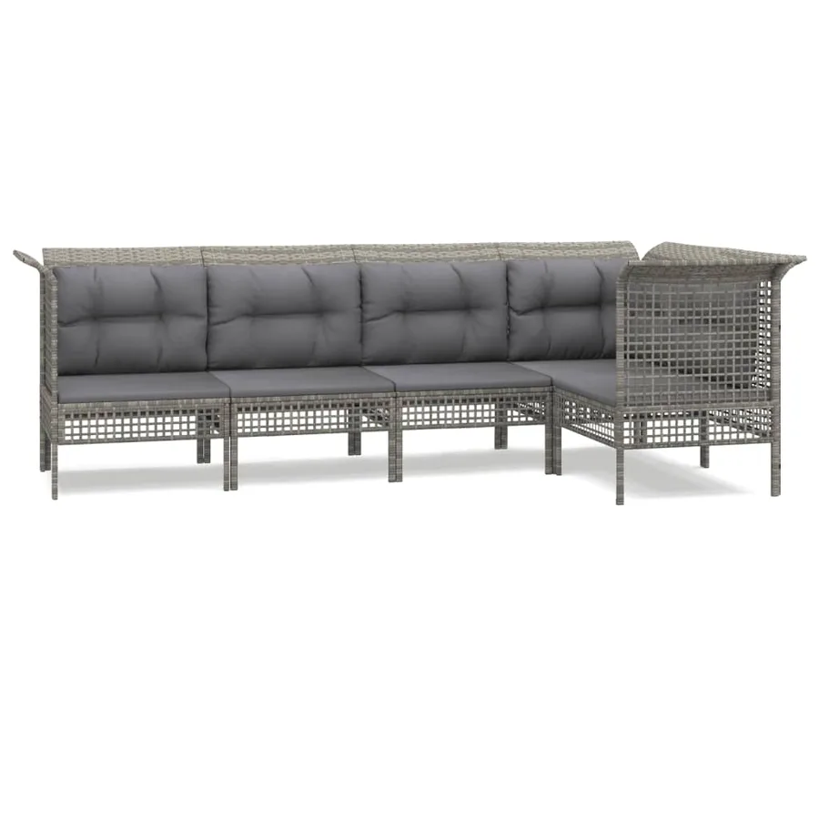 Salon de jardin 5 pcs avec coussins Gris Résine tressée - 2