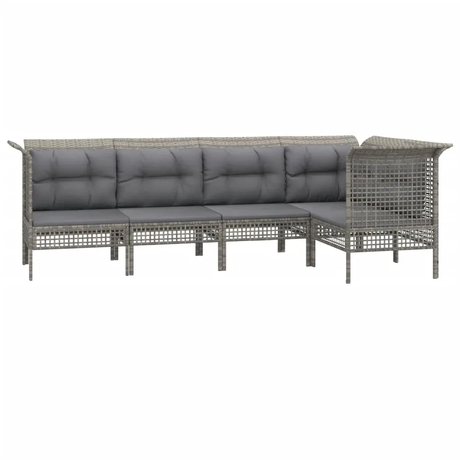 Salon de jardin 5 pcs avec coussins Gris Résine tressée - 3