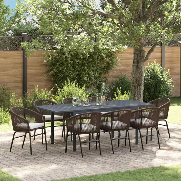 Ensemble de salle à manger pour jardin 9 pcs Marron polyrotin