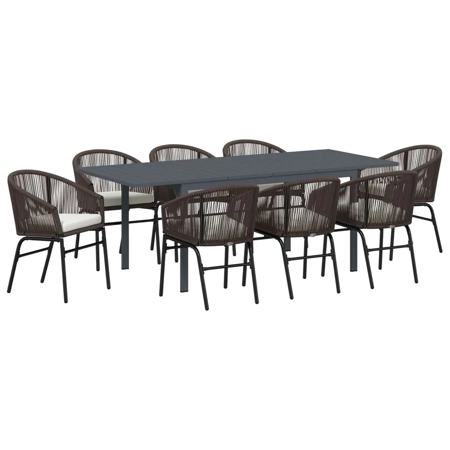 Ensemble de salle à manger pour jardin 9 pcs Marron polyrotin - 2