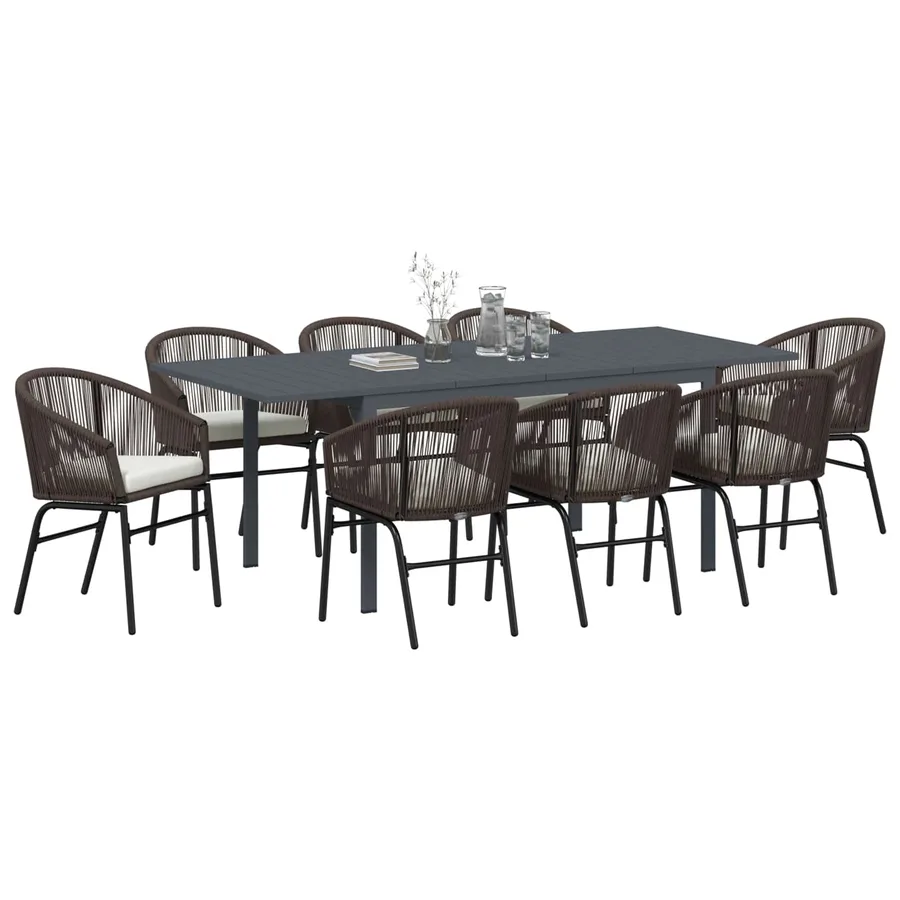 Ensemble de salle à manger pour jardin 9 pcs Marron polyrotin - 3