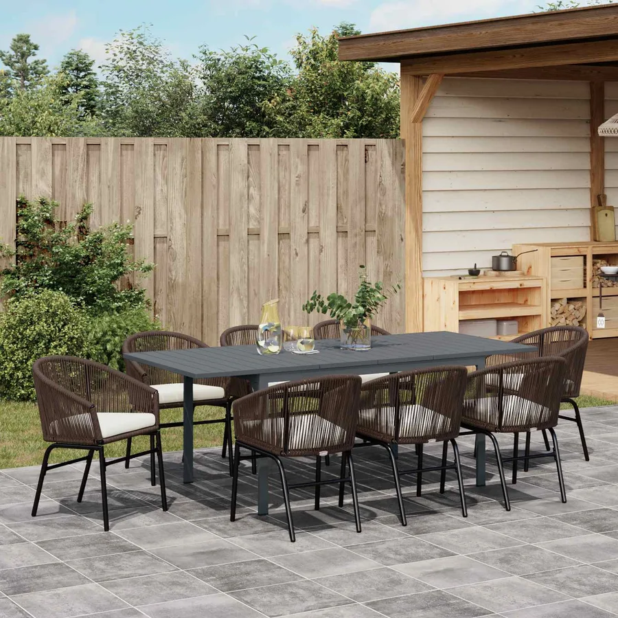 Ensemble de salle à manger pour jardin 9 pcs Marron polyrotin - 4