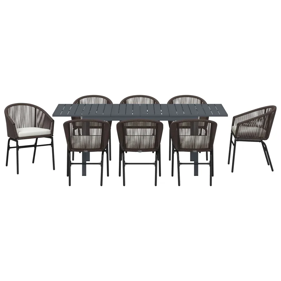 Ensemble de salle à manger pour jardin 9 pcs Marron polyrotin - 7