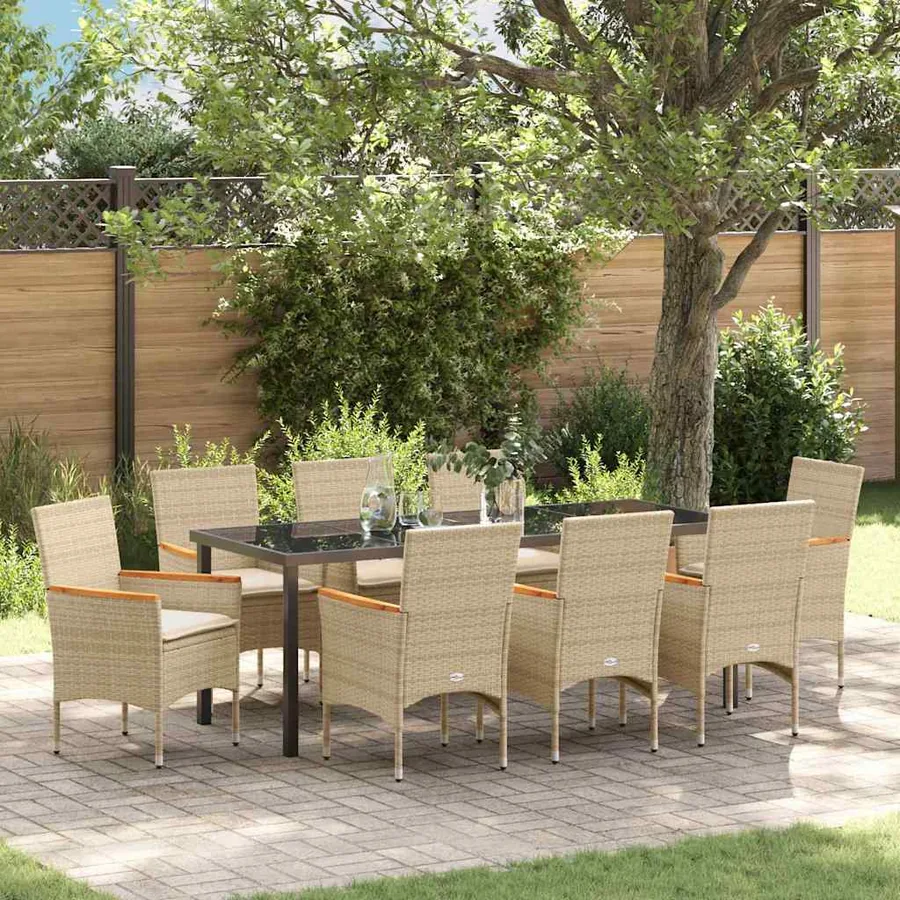Ensemble de salle à manger pour jardin 9 pcs Beige polyrotin