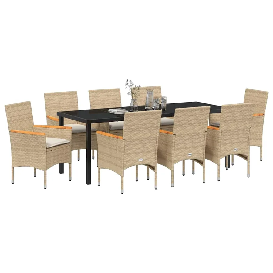 Ensemble de salle à manger pour jardin 9 pcs Beige polyrotin - 3