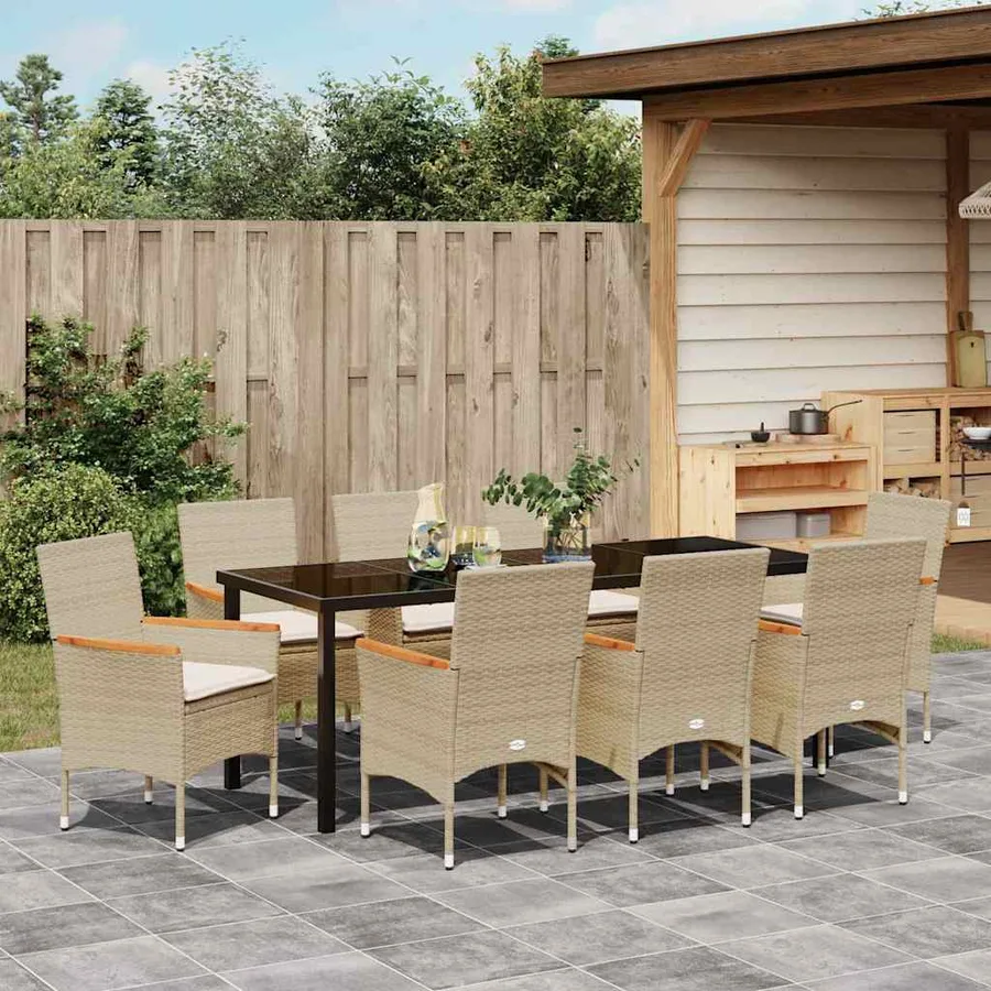 Ensemble de salle à manger pour jardin 9 pcs Beige polyrotin - 4