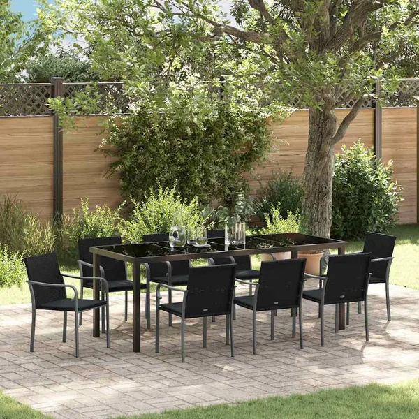 Ensemble de salle à manger pour jardin 9 pcs Noir et gris