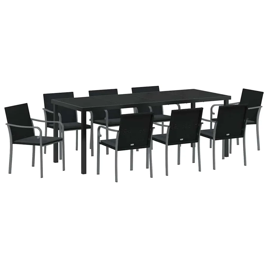 Ensemble de salle à manger pour jardin 9 pcs Noir et gris - 2