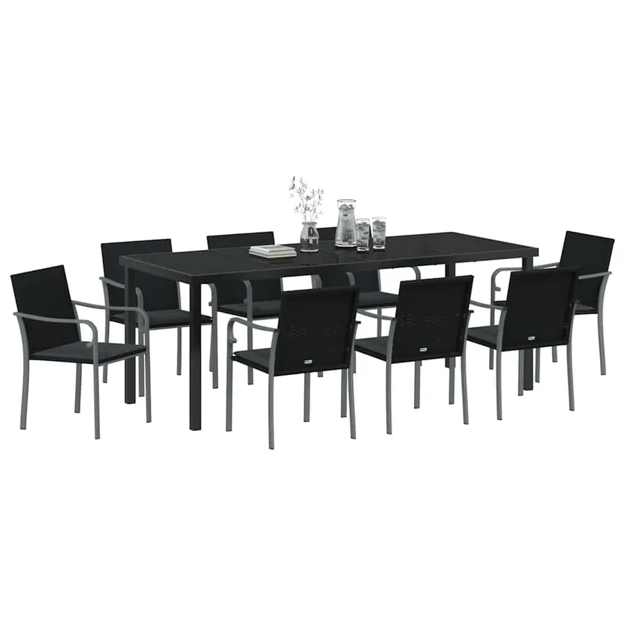 Ensemble de salle à manger pour jardin 9 pcs Noir et gris - 3