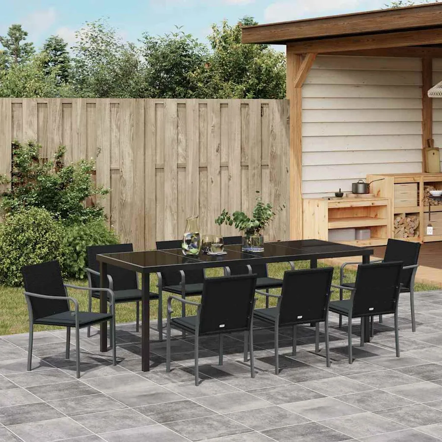 Ensemble de salle à manger pour jardin 9 pcs Noir et gris - 4