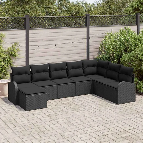 Ensemble de Canapés avec coussin 8 pcs Noir polyrotin