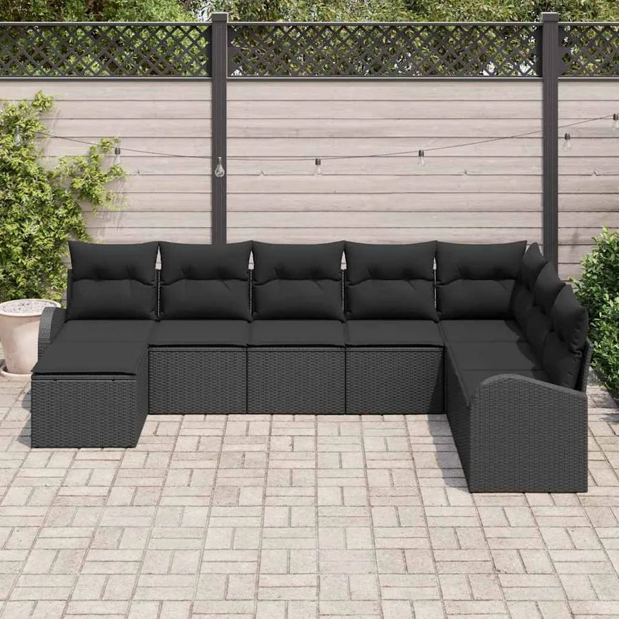 Ensemble de Canapés avec coussin 8 pcs Noir polyrotin - 3