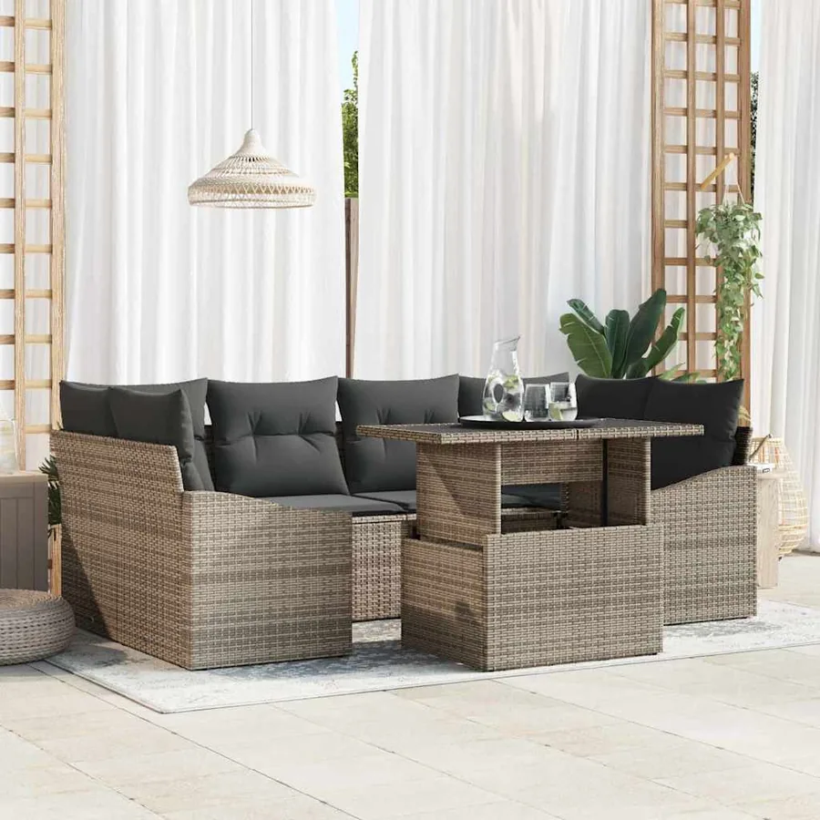Ensemble de canapé de jardin avec stockage 7 pcs Gris polyrotin