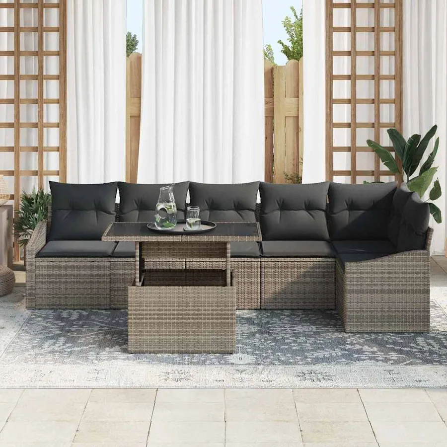 Ensemble de canapé de jardin avec coussin 7 pcs Gris polyrotin - 3