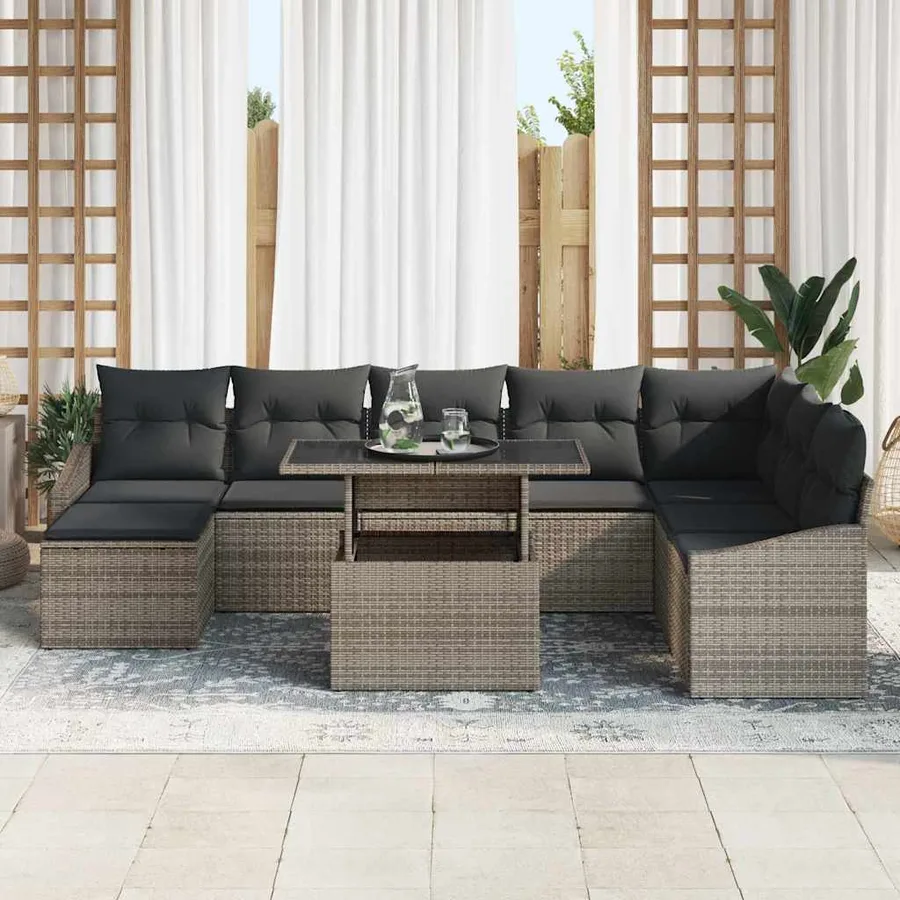 Ensemble de Canapés avec coussin 9 pcs Gris polyrotin - 3