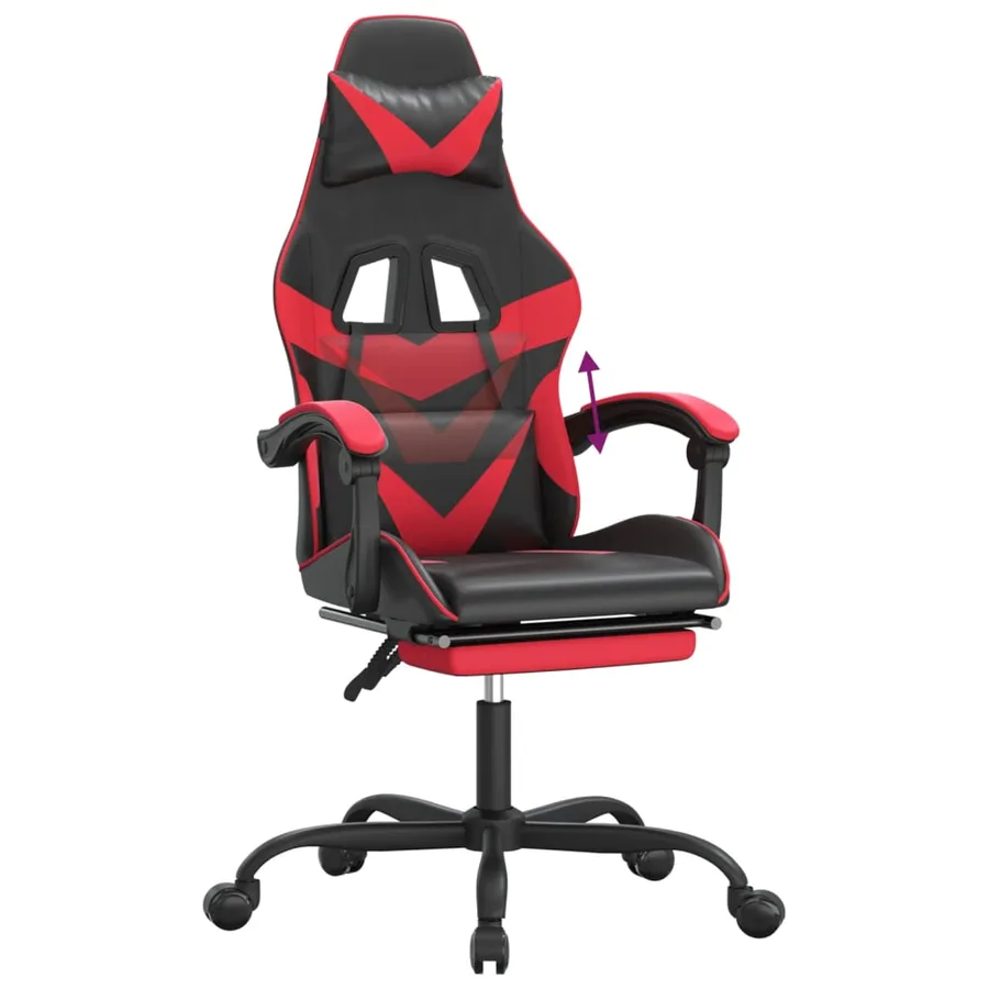Chaise de jeu avec repose-pied Noir et rouge Similicuir - 8
