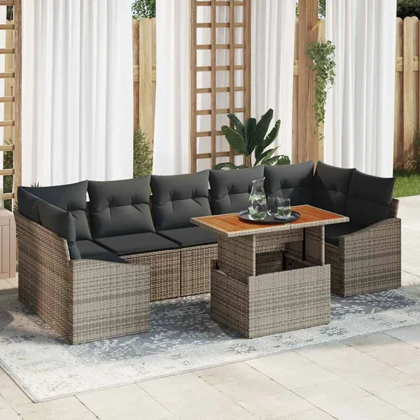 Ensemble de canapé de jardin 8 pc Gris et marron