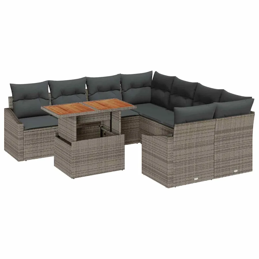 Ensemble de canapé de jardin 9 pc Gris et marron - 2