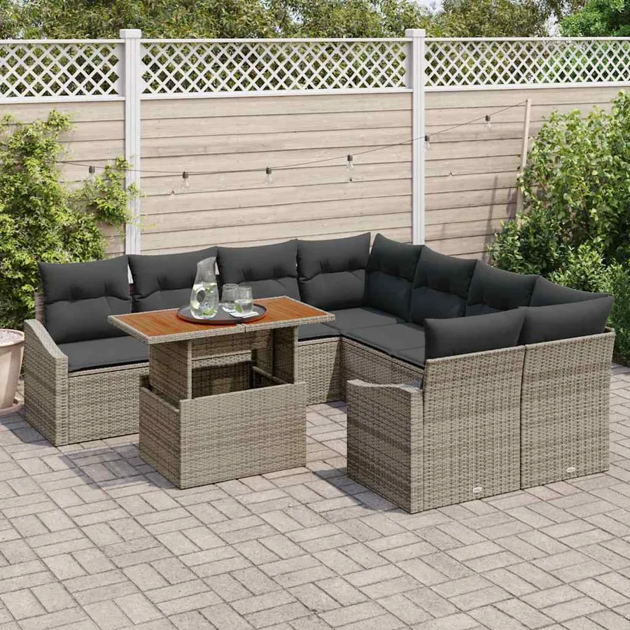 Ensemble de canapé de jardin 9 pc Gris et marron - 3