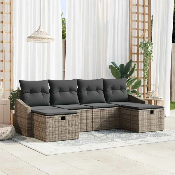 Ensemble de canapé de jardin avec coussin 6 pcs polyrotin