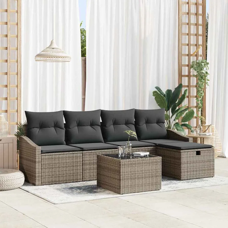 Ensemble de Canapés avec coussin avec stockage Gris polyrotin