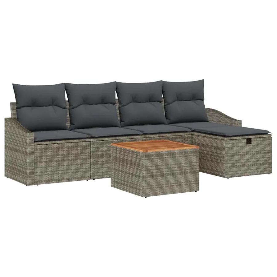 Ensemble de canapé de jardin avec coussin 6 pcs Gris polyrotin - 2