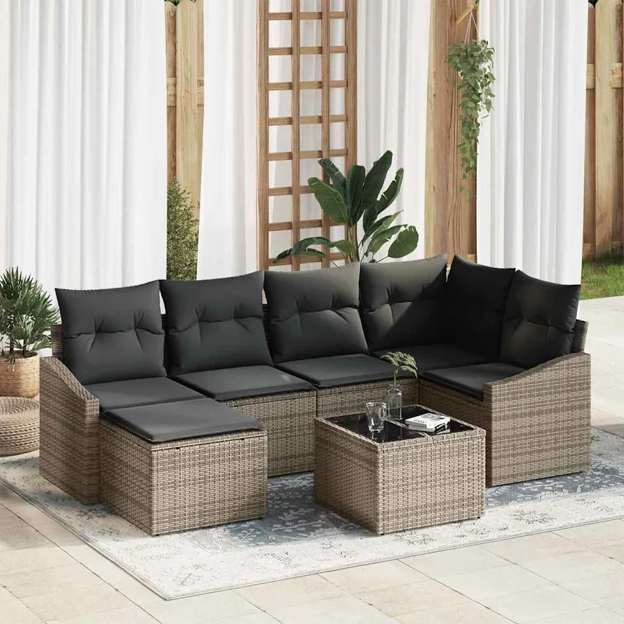Ensemble de Canapés avec coussin 7 pcs Gris polyrotin