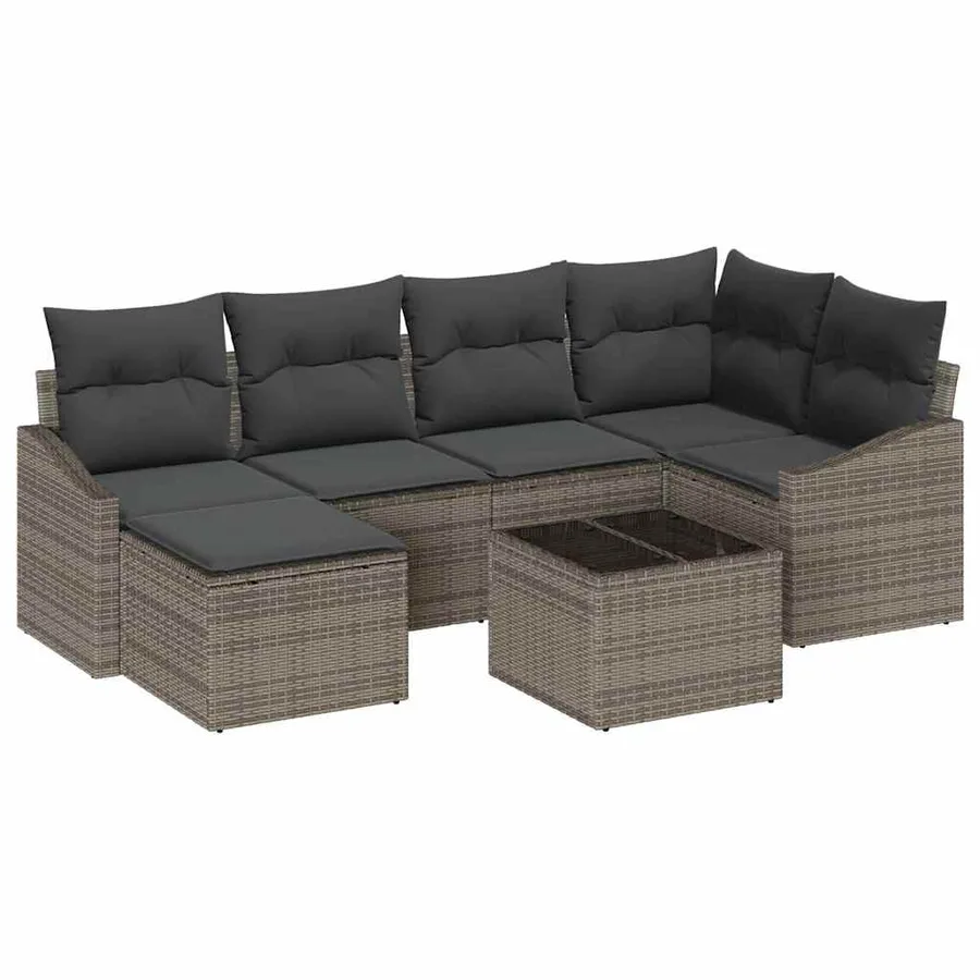 Ensemble de Canapés avec coussin 7 pcs Gris polyrotin - 2