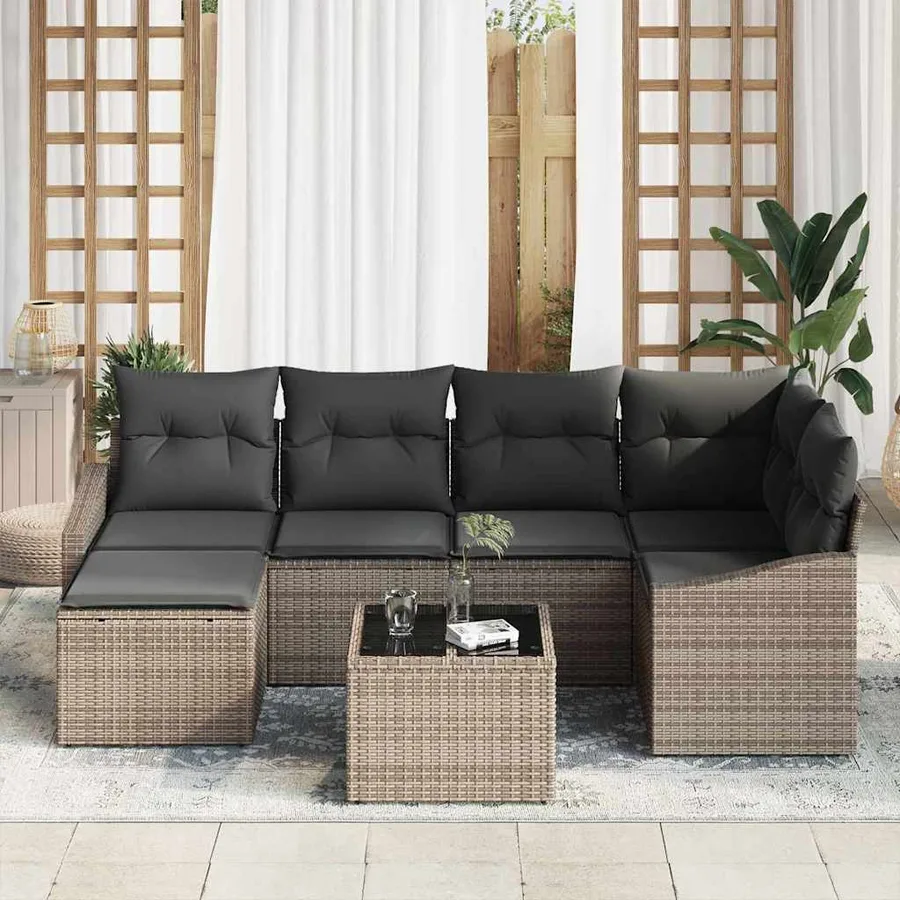 Ensemble de Canapés avec coussin 7 pcs Gris polyrotin - 3