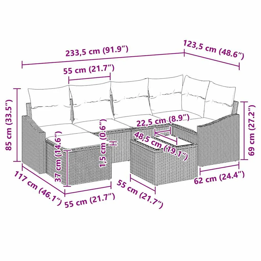 Ensemble de Canapés avec coussin 7 pcs Gris polyrotin - 8