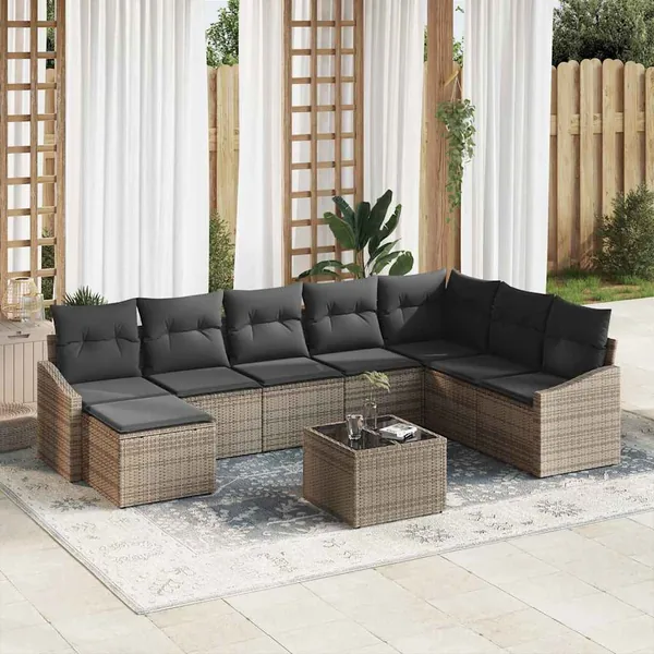 Ensemble de Canapés avec coussin 9 pcs Gris polyrotin