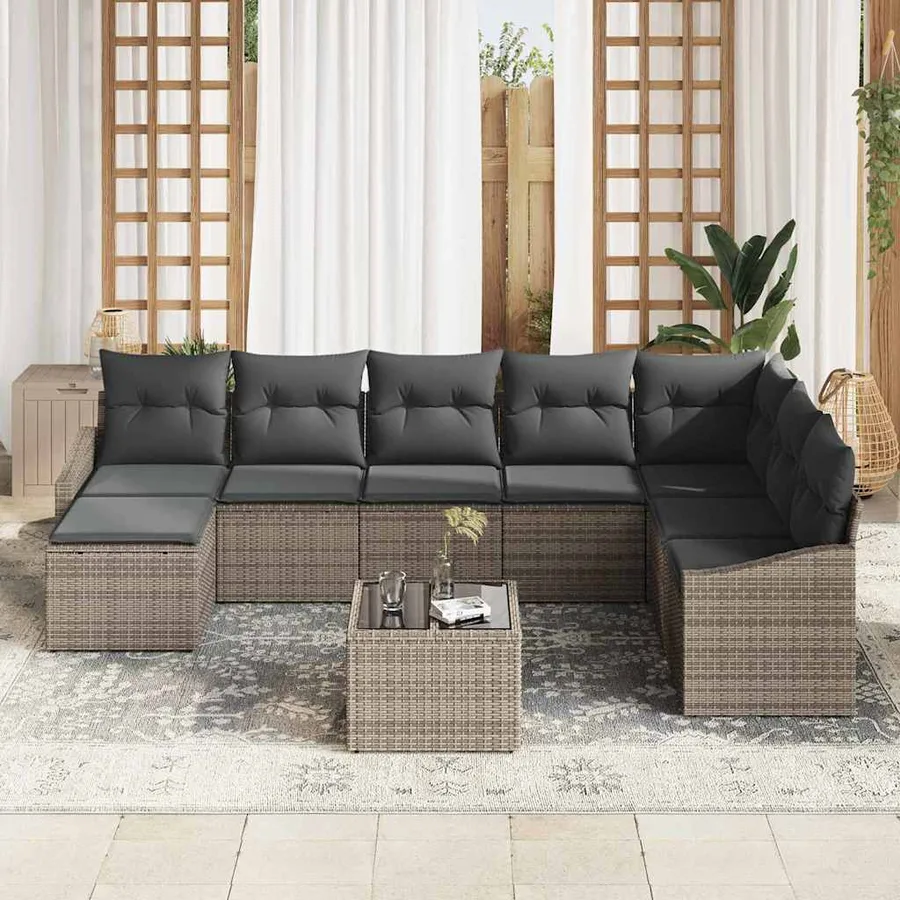 Ensemble de Canapés avec coussin 9 pcs Gris polyrotin - 3
