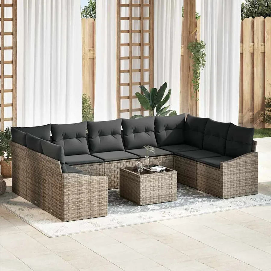 Ensemble de Canapés avec coussin 10 pcs Gris polyrotin