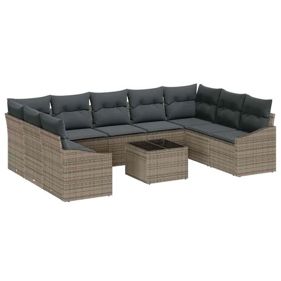 Ensemble de Canapés avec coussin 10 pcs Gris polyrotin - 2