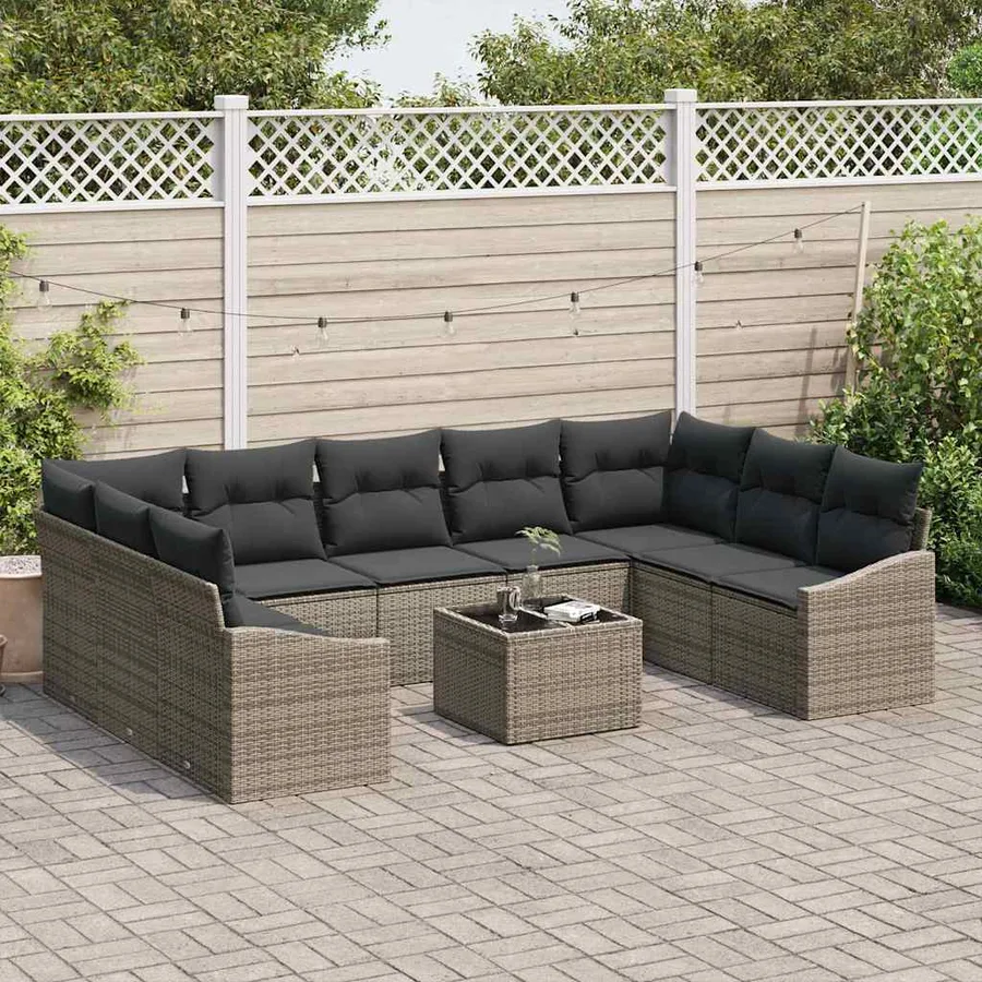 Ensemble de Canapés avec coussin 10 pcs Gris polyrotin - 3