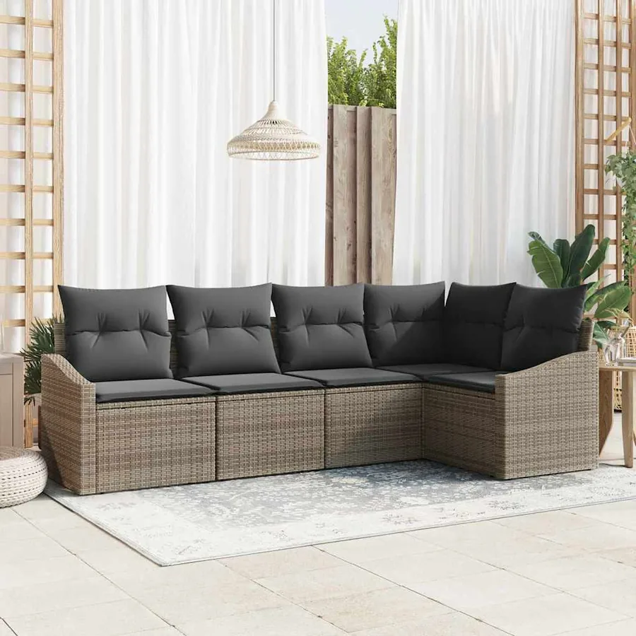 Ensemble de Canapés avec coussin 5 pcs Gris polyrotin