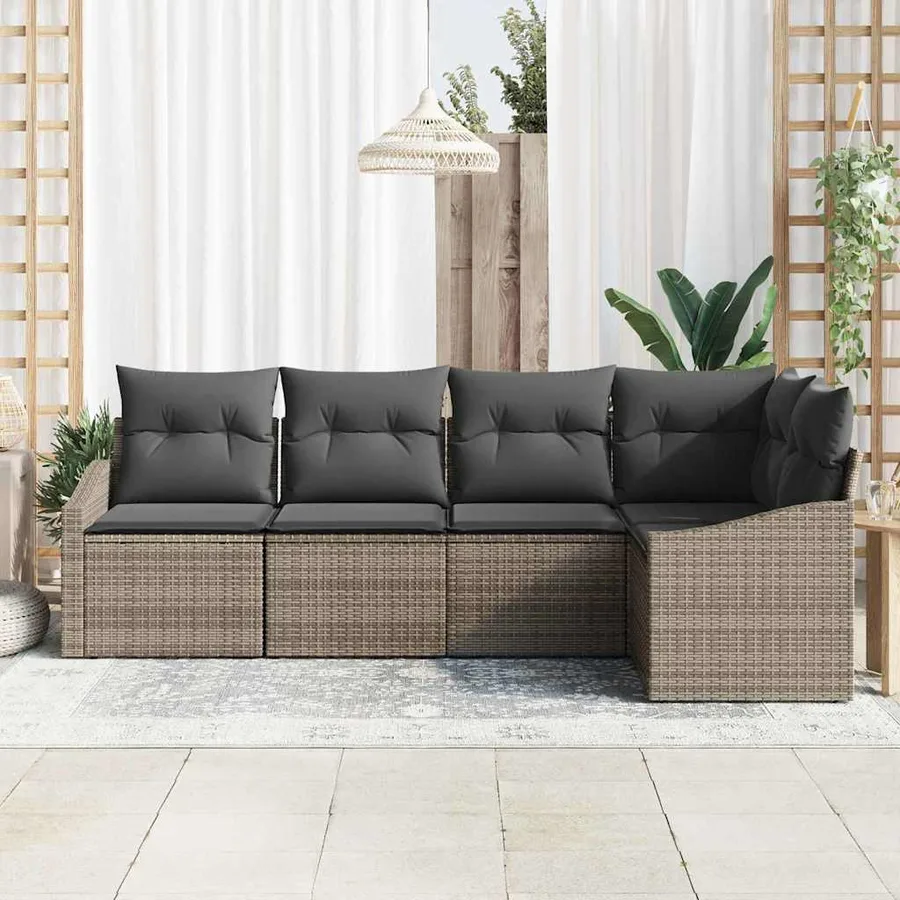 Ensemble de Canapés avec coussin 5 pcs Gris polyrotin - 3