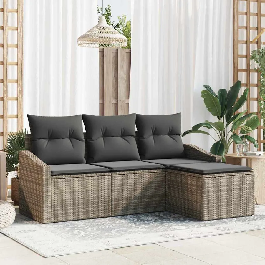 Ensemble de Canapés avec coussin 4 pcs Gris polyrotin
