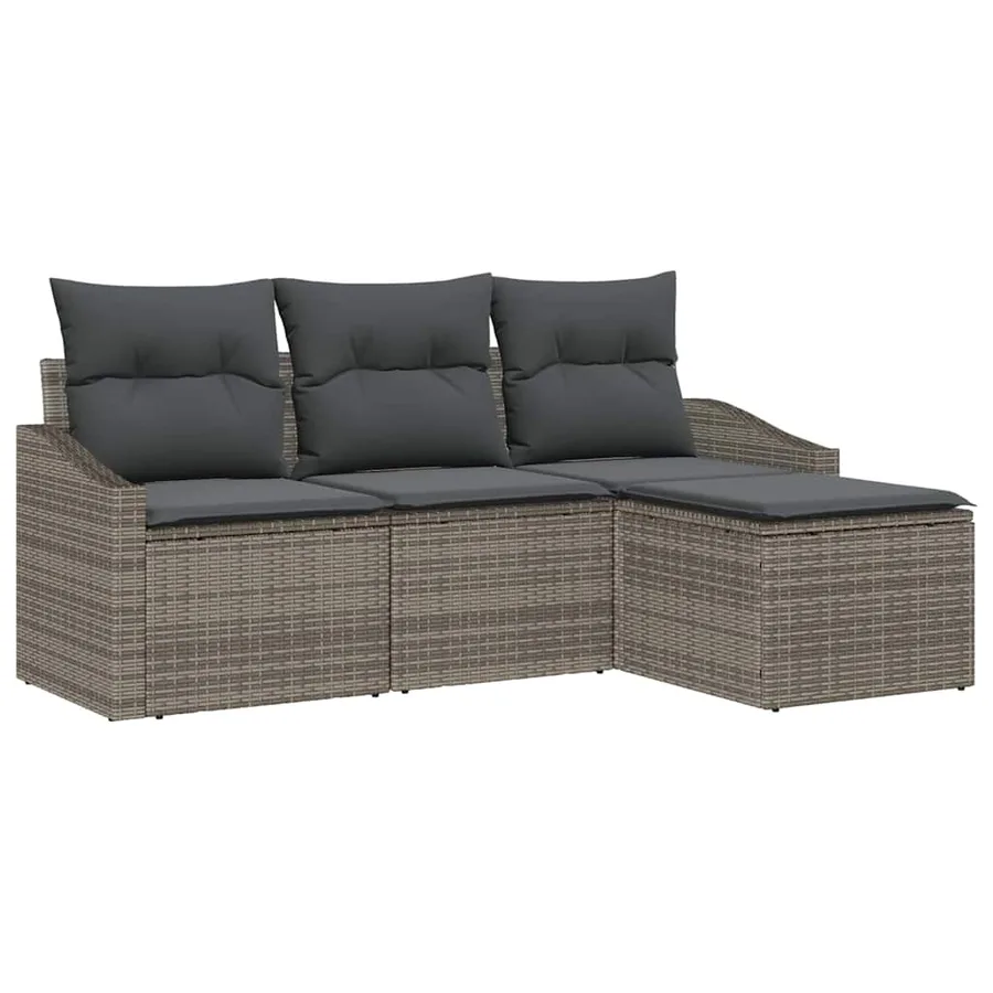 Ensemble de Canapés avec coussin 4 pcs Gris polyrotin - 2