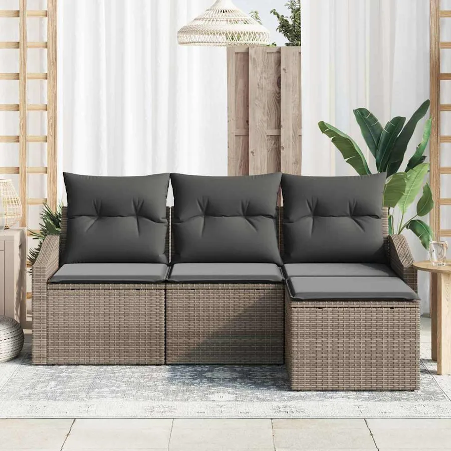 Ensemble de Canapés avec coussin 4 pcs Gris polyrotin - 3